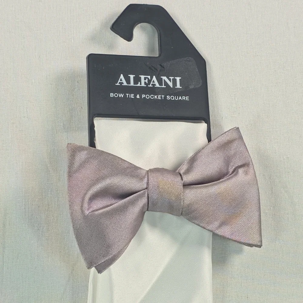 Alfani Men Bow Tie and Pocket Square Set OS Purple/White Textured Formal Necktie